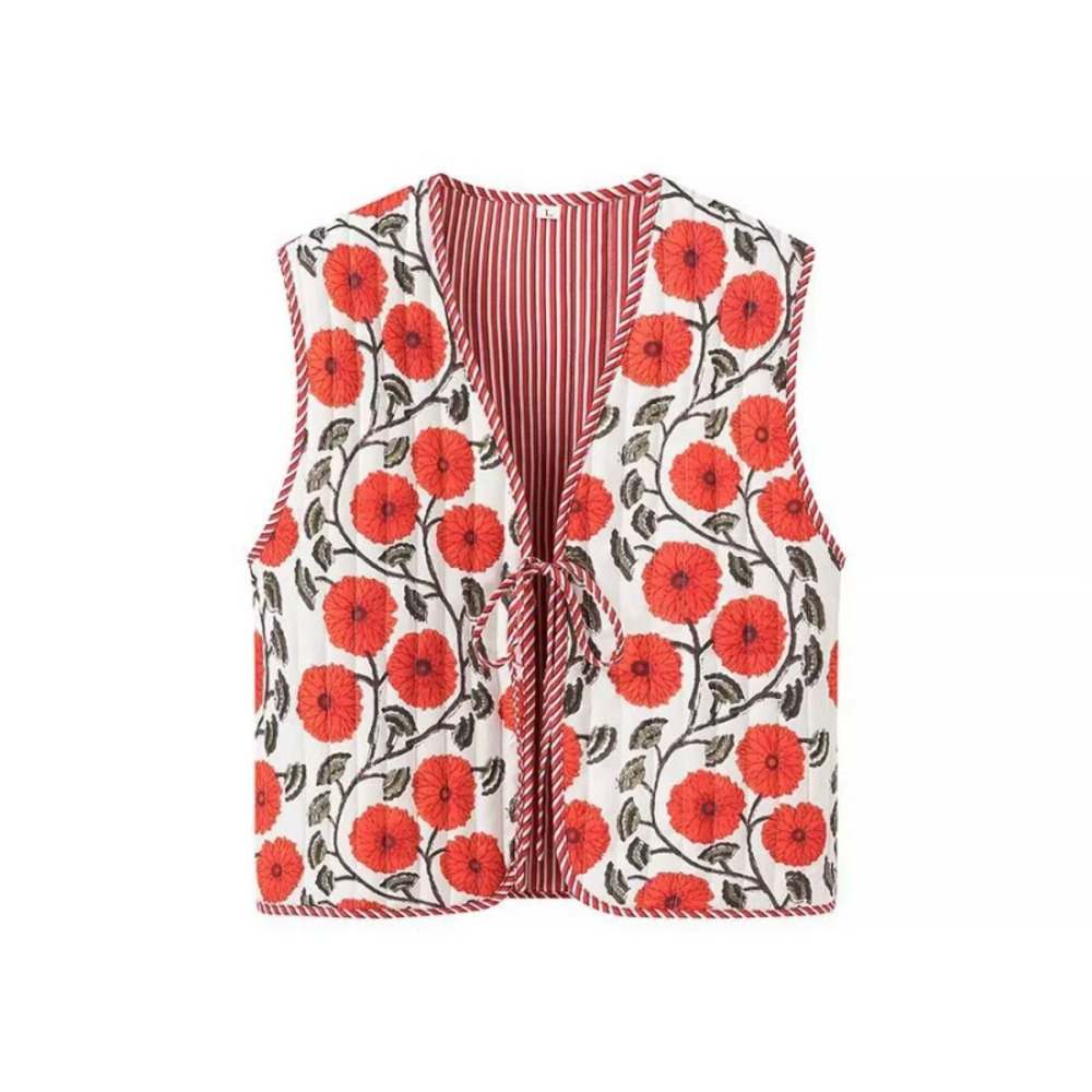 Floral Print Lace Up Sleeveless Vest
